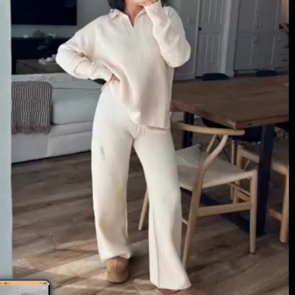 Cream Knit Lounge Set for Women